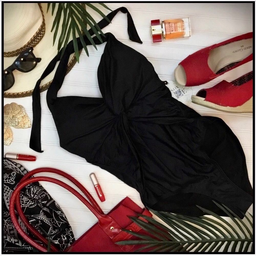 NWT Knox Rose Black 1 Piece Halter Style Swimsuit - Picture 5 of 8